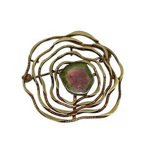 Vintage 14K Gold Filled Watermelon Tourmaline Brooch Pin Made Germany MCM Floral